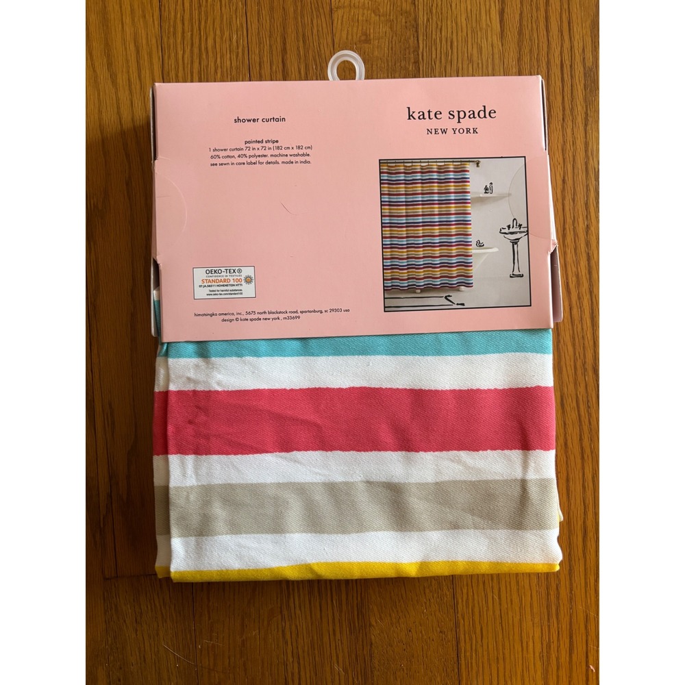 Kate Spade New York Painted Stripe Shower Curtain Multicolor 72x72 Cotton Blend - Picture 2 of 2